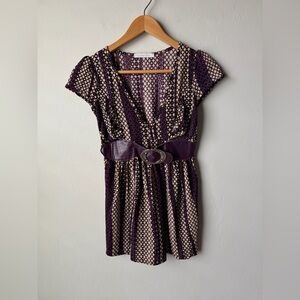Y2K Women’s Charlotte Russe Purple & Cream Blouse with Belt Preppy Fashion
